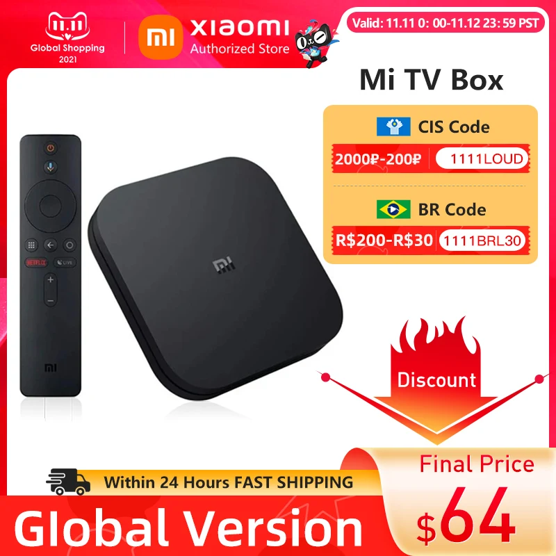 Global Version Xiaomi Mi TV Box S 4K Ultra HD Android TV 9.0 HDR 2GB 8GB WiFi Google Cast Netflix Smart Mi Box S Media Player