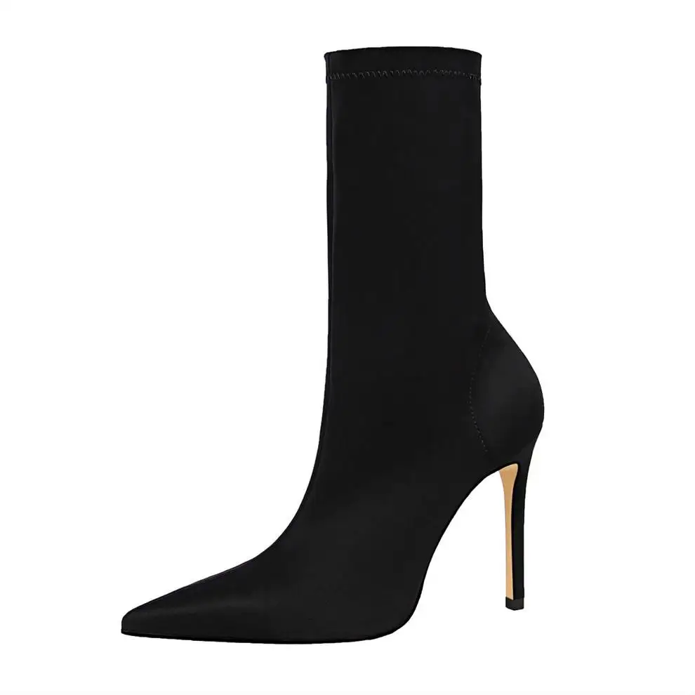 EOEODOIT/модные офисные женские сапоги-носки туфли-лодочки на высоком квадратном каблуке Универсальные ботинки из лайкры с острым носком на квадратном каблуке 9 см