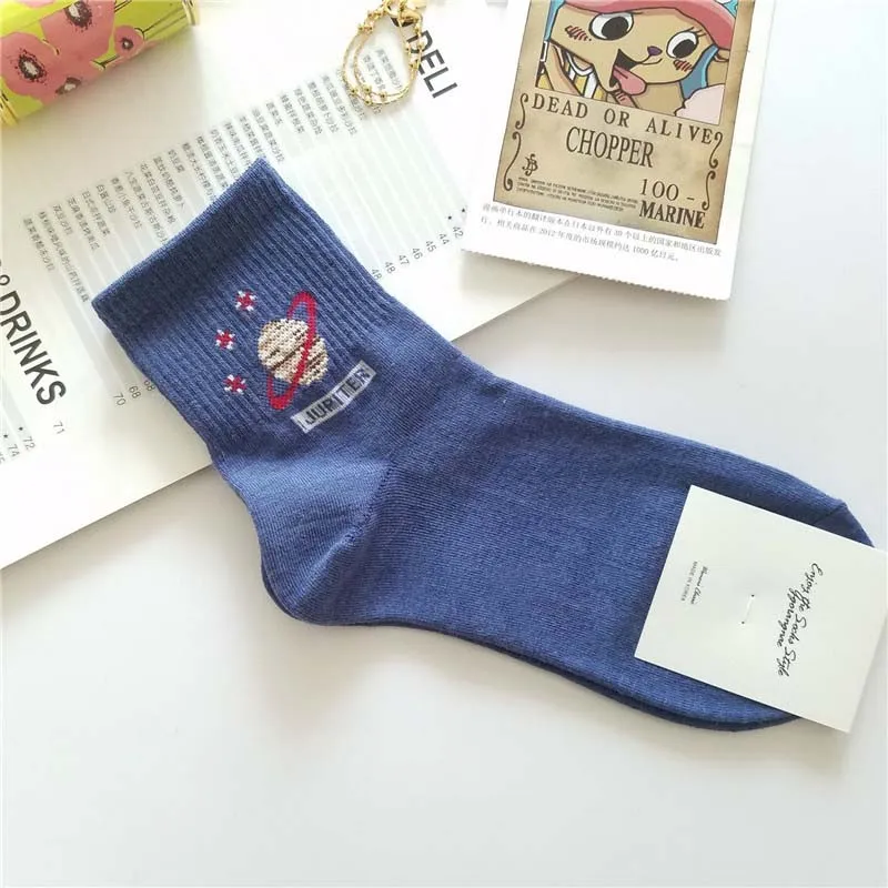 New Winter Cotton Women Space Socks Korea Women's Summer Fashion Astronaut Planet Socks Universe Novelty Short Funny Socks - Цвет: 3