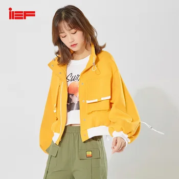 

IEF Women Spring Solid Loose Coat Female Fashion Turtleneck Single-breasted Short Coat 0805A-D909-
