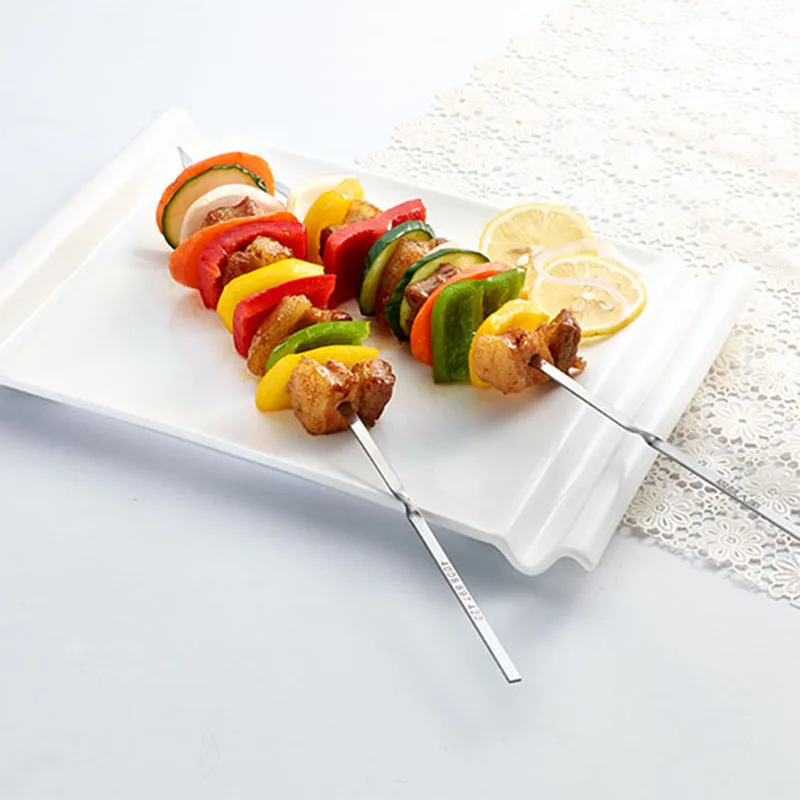 10pcs 25/30/40/45cm BBQ Skewers Stainless steel Barbecue Kebab Flat Barbecue Needle Stick Metal Outdoor Picnic BBQ Accessories
