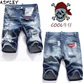 

Style mens summer Shorts jeans luxury Men denim trousers zipper Patchwork Slim blue hole Shorts jeans for men