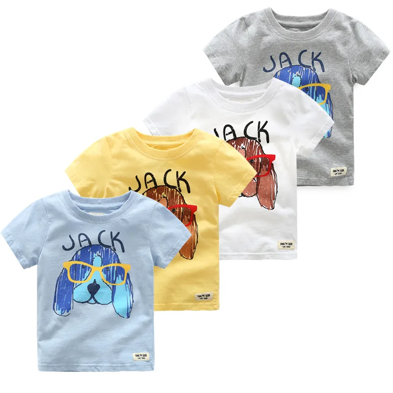 Новая Стильная летняя детская футболка с короткими рукавами и рисунком щенка летняя одежда для мальчиков одежда из чистого хлопка в европейском и американском стиле