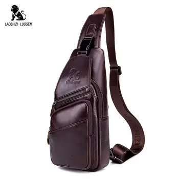 

LAOSHIZI LUOSEN New Men Crossbody Bag Casual Shoulder bag High Capacity Chest Bag Genuine Leather Daily Package Small Men Bag