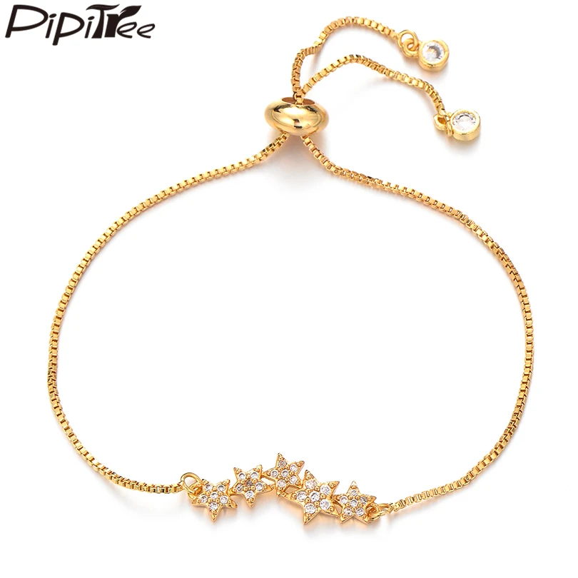 

Pipitree Elegant Connected Mini Stars Bracelet Femme Copper Cubic Zirconia Bridal Wedding Bracelets for Women Lady Jewelry Gift