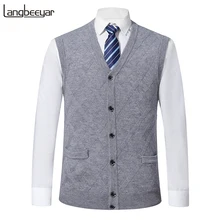 Шерсть модный жилет свитер для мужчин кардиган с v-образным вырезом облегающие вязаные Джемперы без Рукавов корейский стиль повседневная мужская одежда