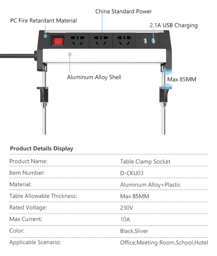 Настольная Зажимная розетка офисная настольная столешница розетка стандартная Силовая розетка ЕС Великобритания и 2 Usb порта
