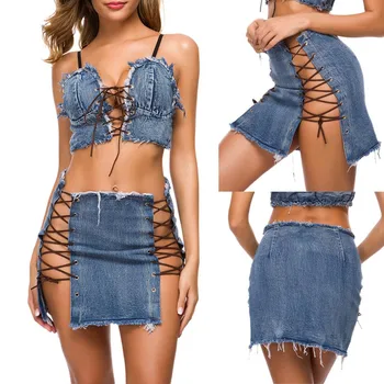 

Women Sexy High Waist Short Jeans Denim Knotted Mini Skirt Ladies Beach Bottom Faldas mujer moda юбки женские#30