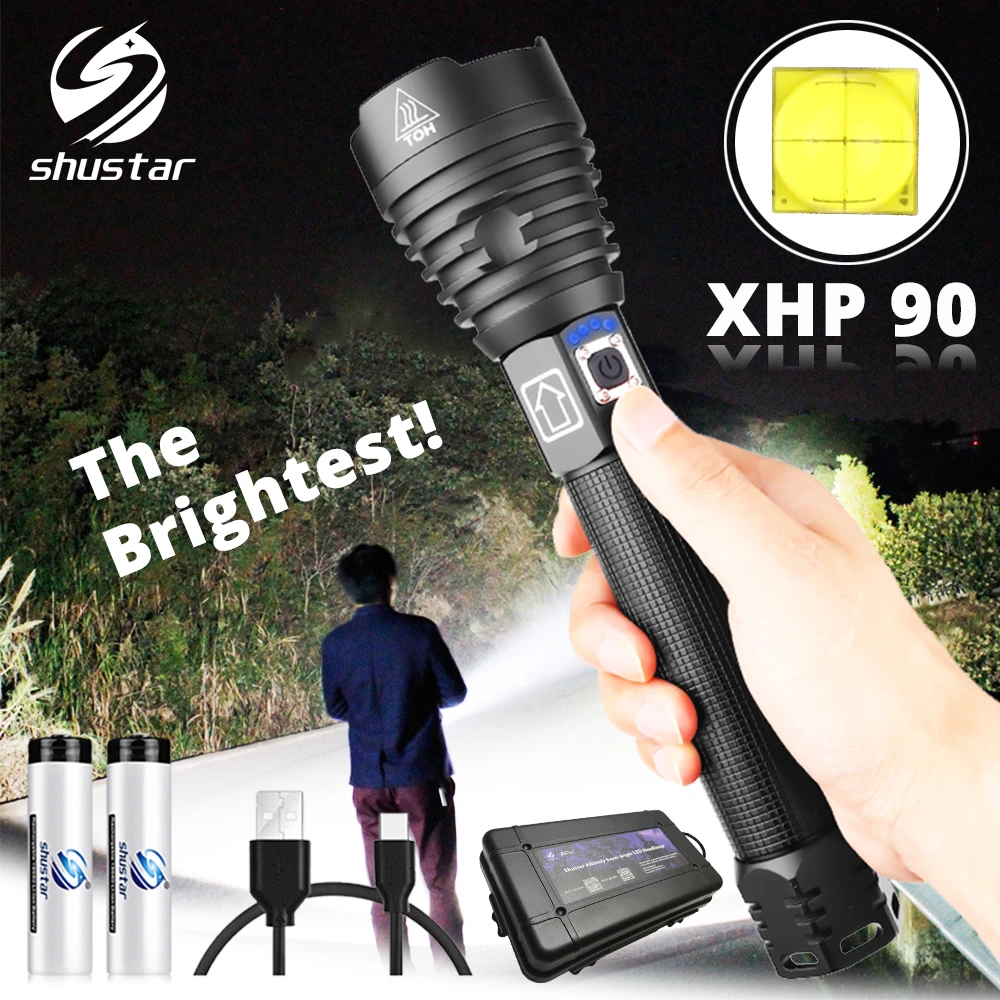 Lámparas LED XHP90 más brillante para camping y caza, linterna táctica resistente al agua, con modos iluminación con zoom, 18650 o 26650|Linternas y antorchas| - AliExpress