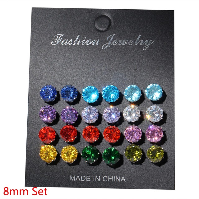 12 Pair/Pack White Shiny Wedding Stud Earrings Set For Women Men Crystal Jewelry Accessories Oorbellen Jewelry Earrings