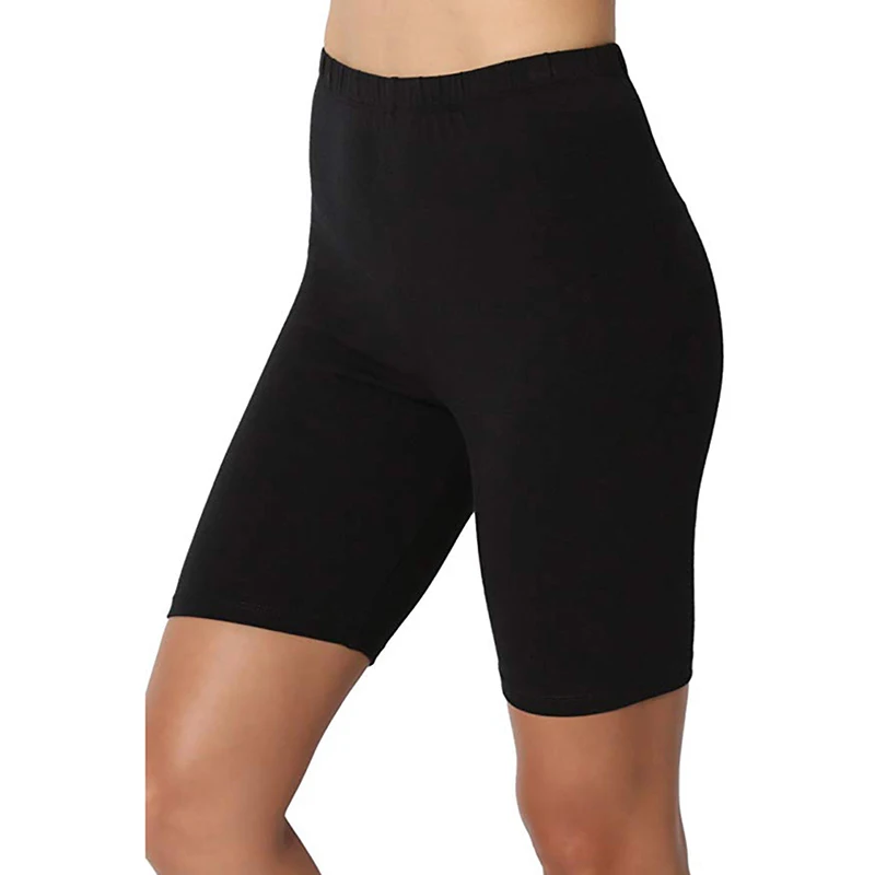 Artículo caliente Pantalones cortos de estiramiento básico para mujer, Shorts lisos para ejercicio al aire libre, ropa suave de color negro liso, para verano aKwjMmNK5wA