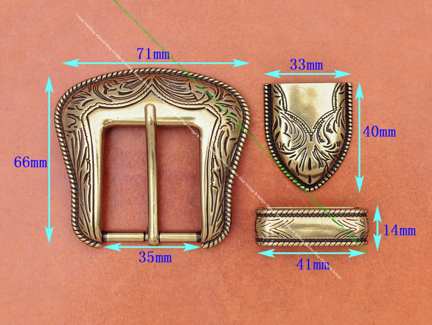 Antique Brass Plated Western Cowboy Rodeo 3PCS Set Floral Carved Replacement Jeans Apparel Leather Belt Buckle Fit 35mm Strap