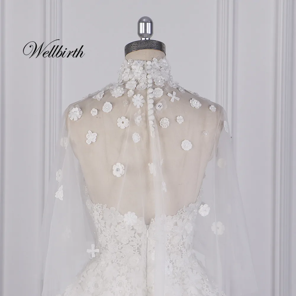 Реальное изображение Wellbirth Vestido de novia с высоким вырезом ТРАПЕЦИЕВИДНОЕ свадебное платье с коротким цельнокроеным рукавом свадебное платье jc045