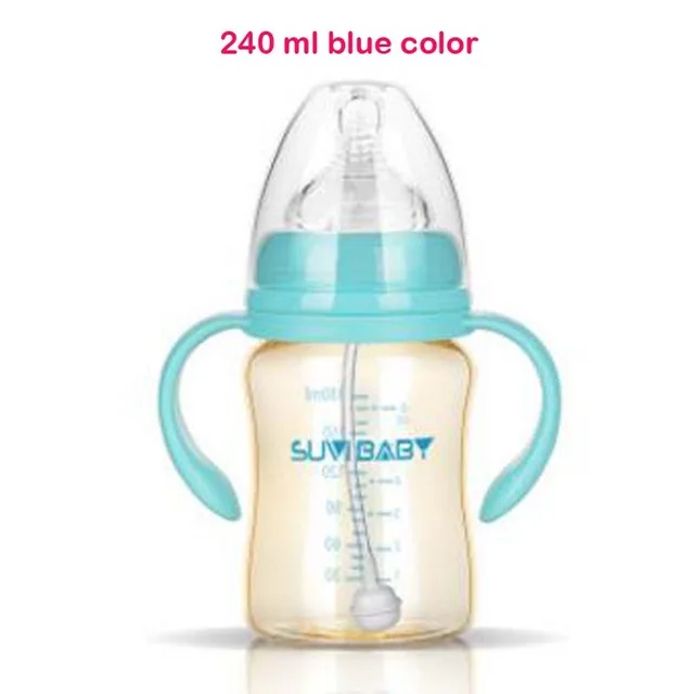 Suvi 240ml Blue 300/240 мл Бутылочка для молока для новорожденных детей с силиконовой соской Соска с защитой от пыли с пластиковой анти-горячей ручкой для кормления - Цвет: Suvi 240ml Blue