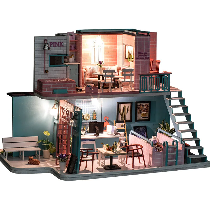 

DIY Hut Handmade Coffee House Birthday Art for Making Small House Model Assembled Villa Loft Has Wooden Play
