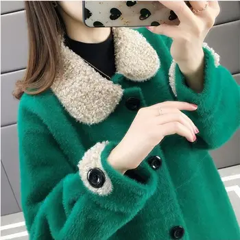 

Women New 2020 Spring Autumn Loose Casual Faux Mink Knit Sweater Cardigan Female Fashion Long Sleeve Coat Ladies Outerwear G17