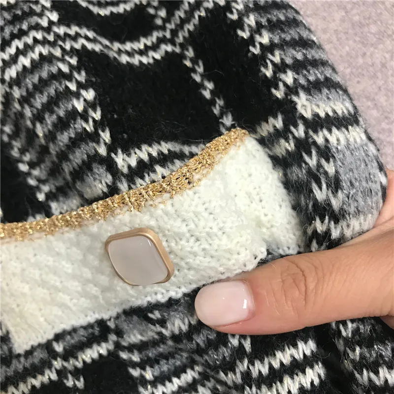 Женский модный однобортный вязаный кардиган с круглым вырезом, теплый клетчатый свитер, верхняя одежда hirka strickjacke sueter