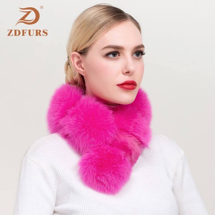 ZDFURS* Real Fox Fur scarf with Rex Rabbit Fur Scarf Natural Fox Fur Muffler fox shawl collar fox Free Shipping