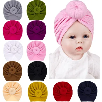 

12Pcs/Set Baby Hat For Girls Solid Color Bows Turban Hats Infant Photography Knitted Hats Bezel Wholesale Hair Accessories