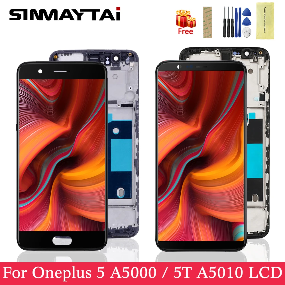 Sinmaytai для 6,0" OnePlus 5T One Plus 5T A5010 ЖК-экран с рамкой+ сенсорная панель дигитайзер Замена для 5,5'' Oneplus 5 One Plus 5 A5000 ЖК-дисплей с рамкой