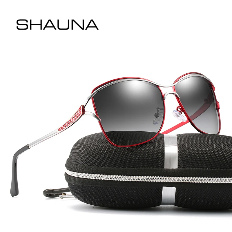 SHAUNA, классические модные женские поляризационные негабаритные круглые солнцезащитные очки, винтажные женские большие солнцезащитные очки с металлической оправой для вождения