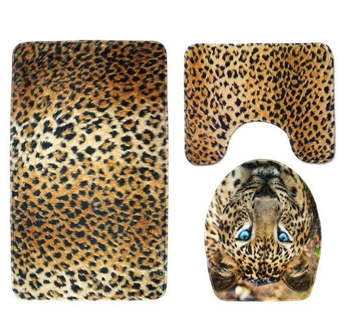 Leopard Zeegle коврик для ванной с принтом тигра, Противоскользящие коврики для ванной комнаты, крышка для унитаза, фланелевый коврик для ванной комнаты, 3 шт., коврик для ванной комнаты, коврики для ванной - Цвет: Leopard