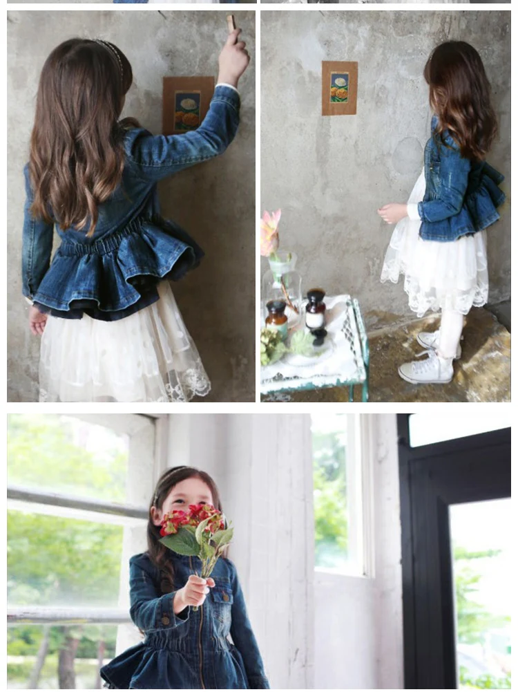 Girls Peplum Denim Jacket Kids Fashion Jeans Coat Spring Children Clothes Fashion Little Girls Outerwear Clothing 2-8Y