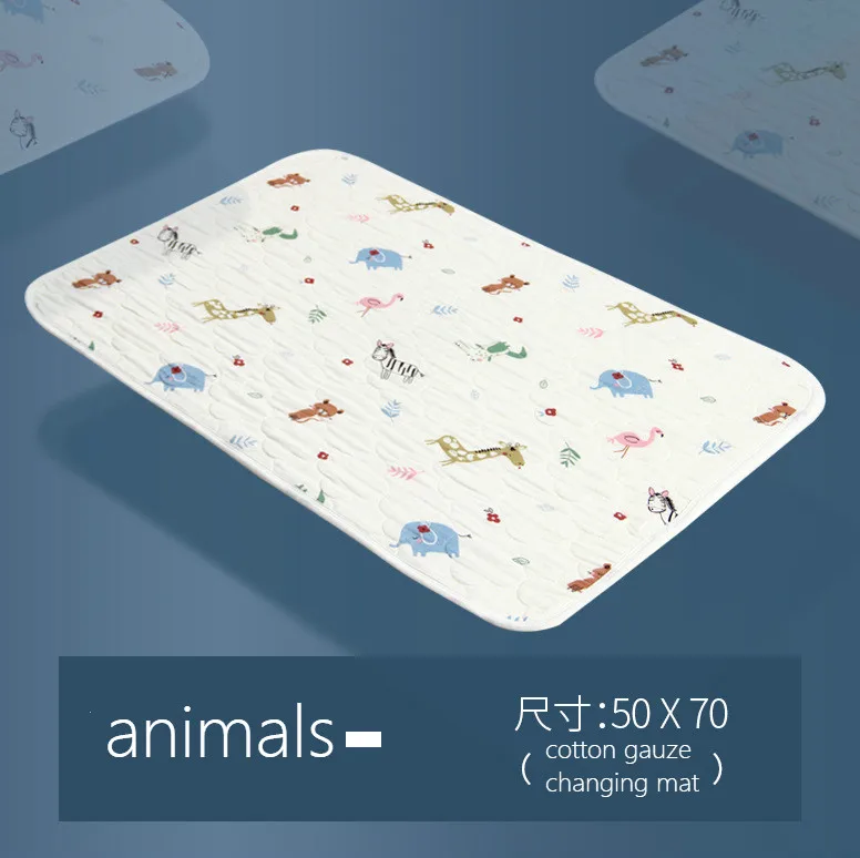 animal 50x70cm MuslinTree cotton baby nappy changing pad crib mattress foldable changing mat cover - Цвет: animal 50x70cm