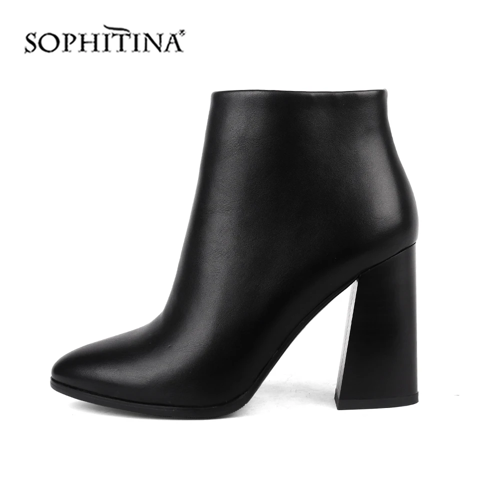 SOPHITINA/пикантные ботинки с острым носком; модная однотонная элегантная специальная обувь ручной работы на молнии и квадратном каблуке; новые женские ботильоны; BY143