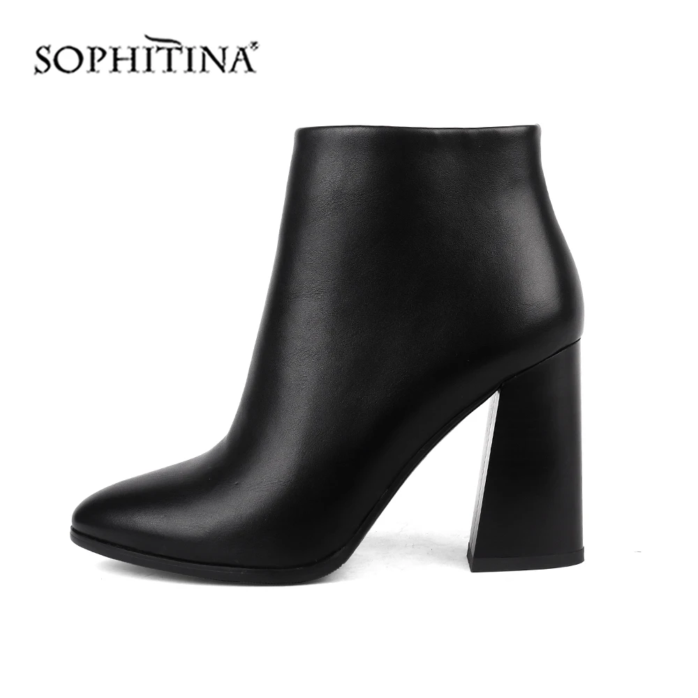 SOPHITINA Sexy Pointed Toe Boots Fashion Zipper Square Heel Solid Handmade Elegant Special Shoes New Women's Ankle Boots BY143