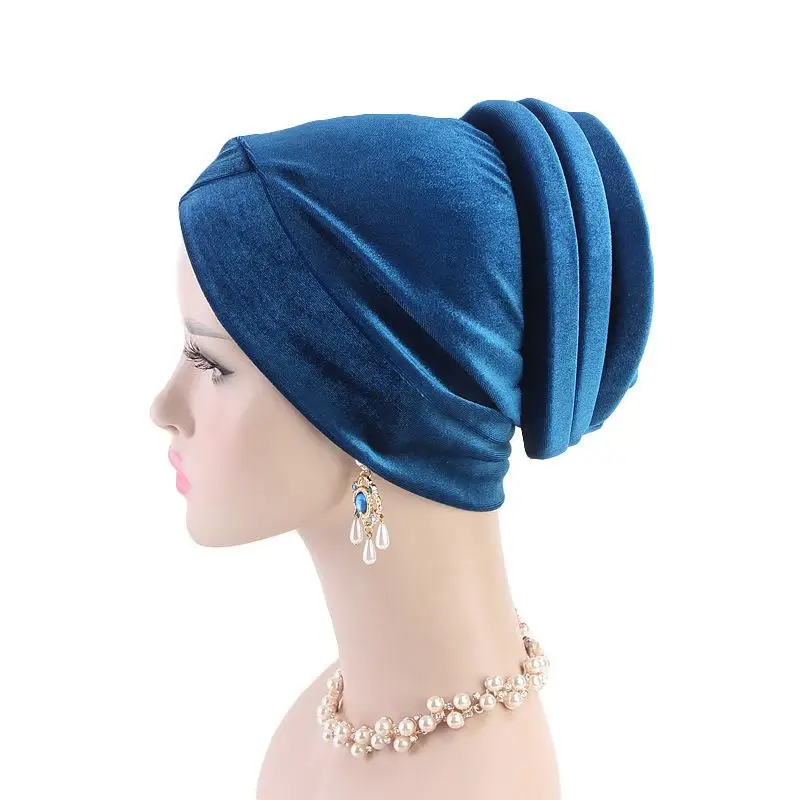 Женский арабский бархатный головной шарф, мусульманская индийская шапка, тюрбан после химиотерапии, шапка, головной убор, головной платок, Шапка-бини, мусульманская шапка, одноцветная Мода