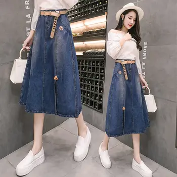 

2020 Spring New High Waist Denim Skirt Female Package Hip A-line Skirt Front Split Skirts Womens Casual Fashion Jeans Saias R190