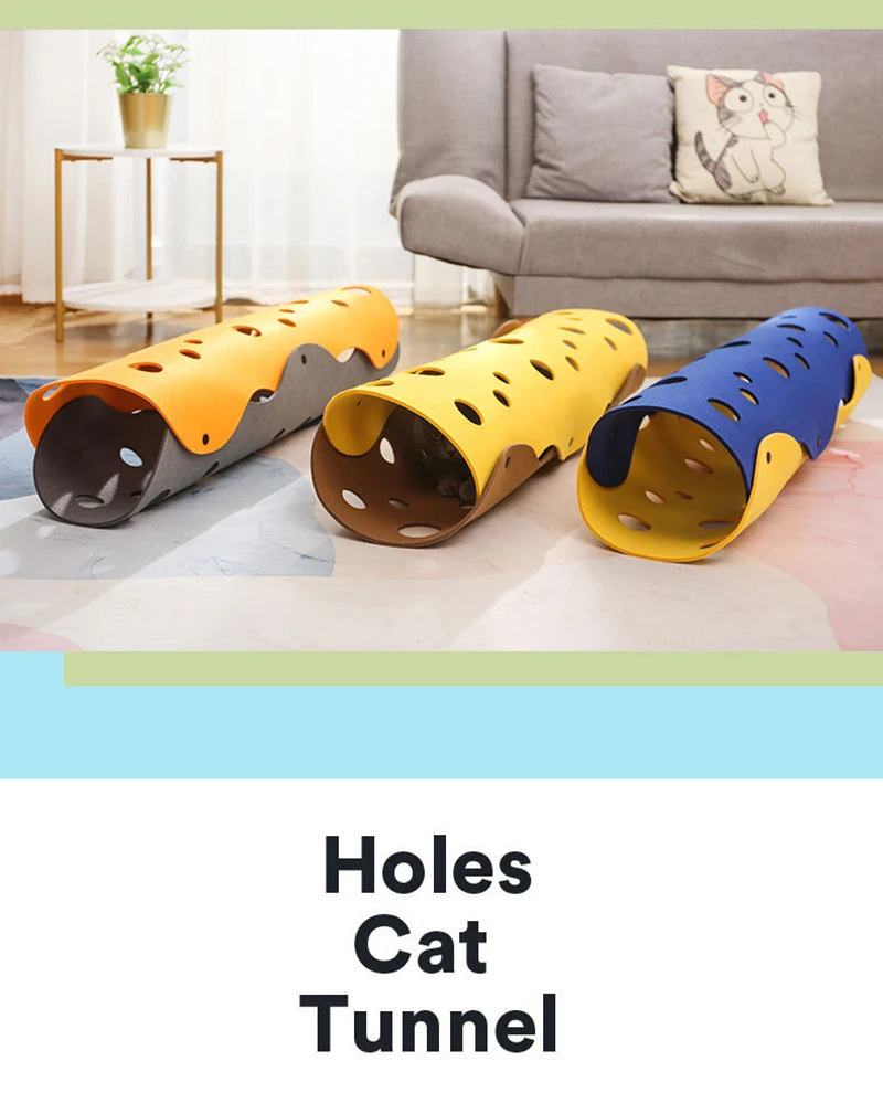 2 In 1 Cat Tunnel Toy Foldable and Stitchable Toys Felt Cat Nest Funny Pet Interactive Rolling Tubes Washable Cat House