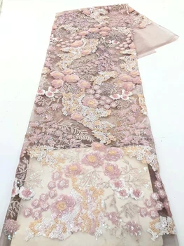 

H&Q fashion french sequins lace fabric 2020 high quality embroidery african net lace tulle fabrics 5 yards/pcs for party dresses