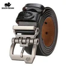 BISON DENIM Men Belt For Men Cowskin Genuine Leather Personality Men belt Buckle Quality Male Brown Strap Vintage Jeans N71223