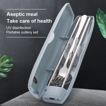 

304 Stainless Steel Sterilization Portable Tableware Set Spoon Fork Chopsticks Tableware Three-piece Outdoor Travel Disinfection