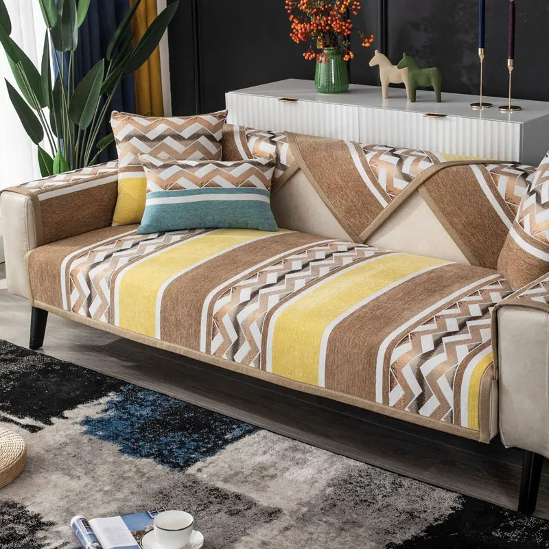 

Chenille Nordic Sofa Cushion Covers 2/3/4 Seater for Living Room Stripe Armchair Cover Anti-silp Furniture Protector
