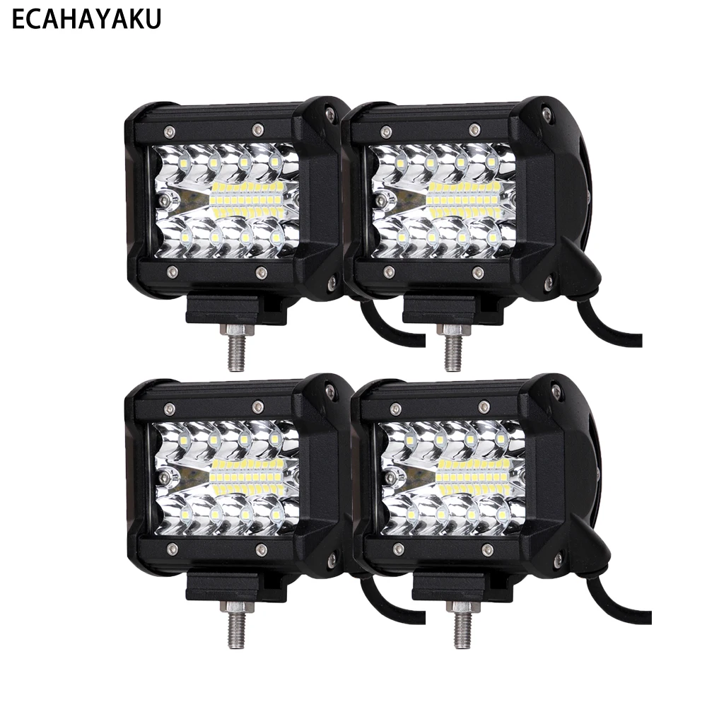 

ECAHAYAKU 4PCS 4" 60W LED Light Bar Waterproof IP68 6000K Driving Beam for Offroad Military Boating Farming 12V/24V Car LED Lamp