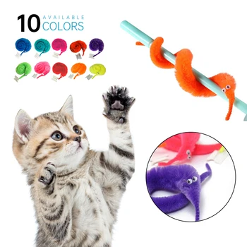 

Funny Cat Stick Plush Toys Feather Replacement Kitten Colorful Pet Dog Teaser Funny Play Interactive Toy Feather Multicolor