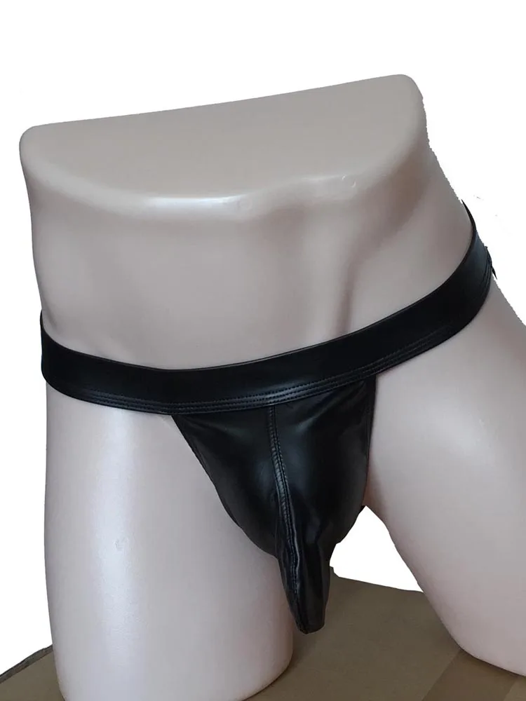 Sexy Men Faux Leather Wet Look Jockstrap G-String Underwear Leg Straps Open Butt Brief Thong Gay Fetish Wetlook Bikini Bottom