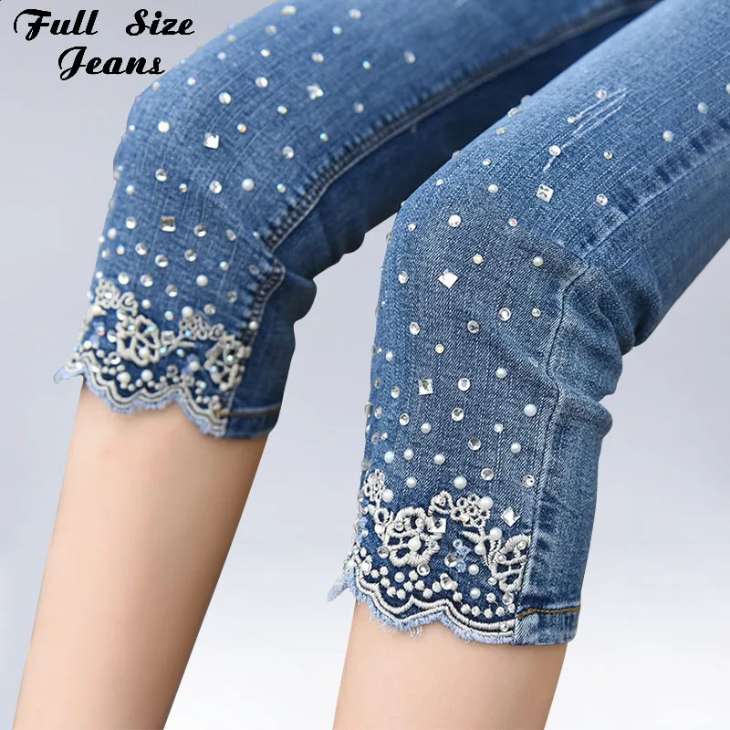 Stretch Jeans Indie Hight-Waist Pencil-Pants Embroidery Aestheticxs Plus-Size Korean
