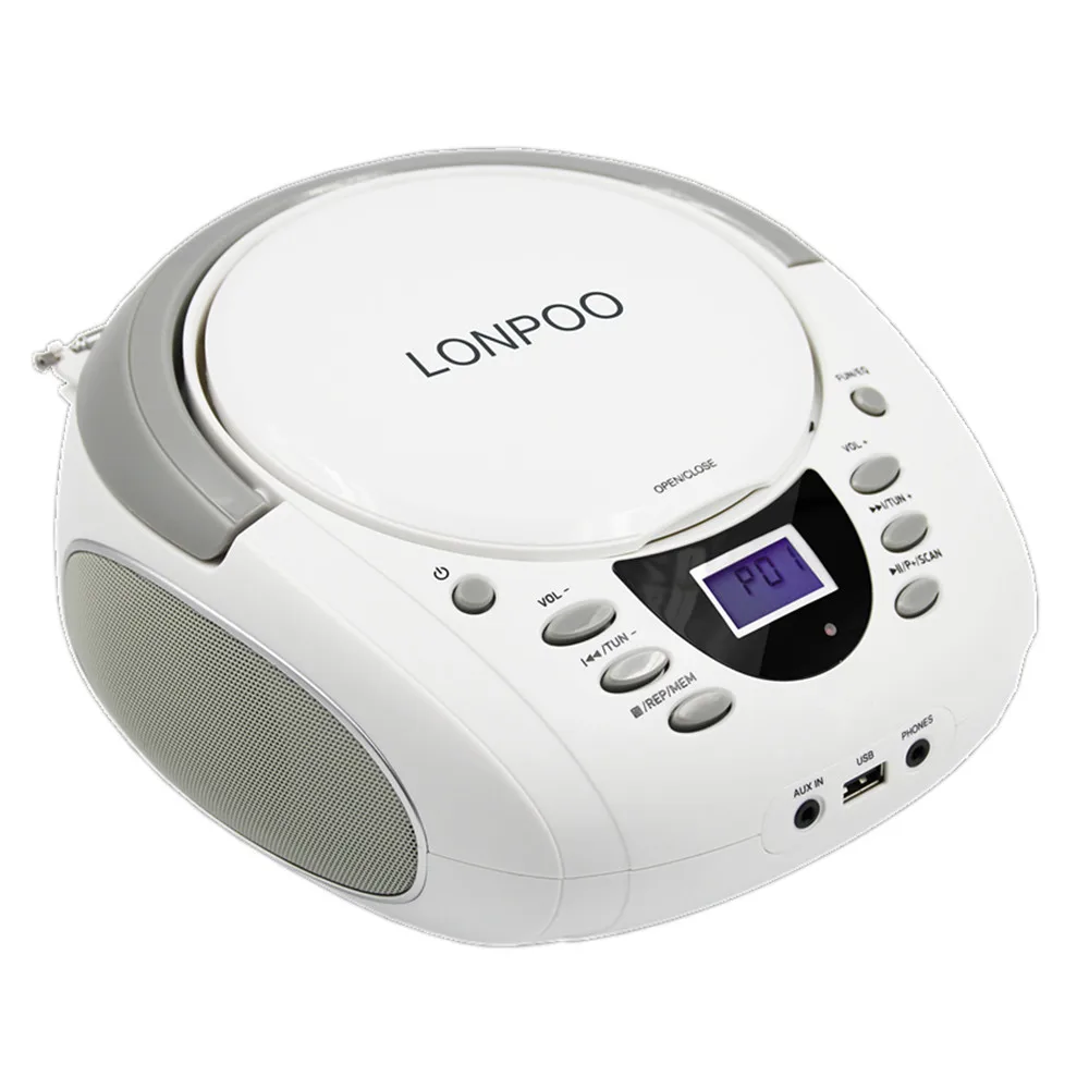 Портативный стерео проигрыватель LONPOO с Bluetooth FM радио Aux динамиком светодиодным