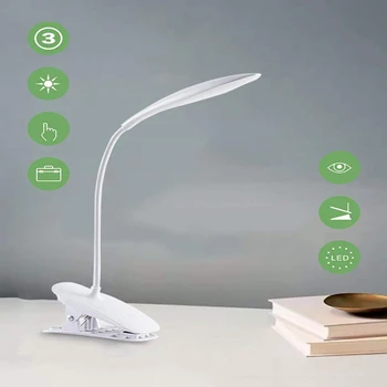 

Clip Table Lamp Adjustable LED Reading Book Light Travel Bedroom USB Rechargeable Desk Lighting Touch Switch 3 Modes Brightness