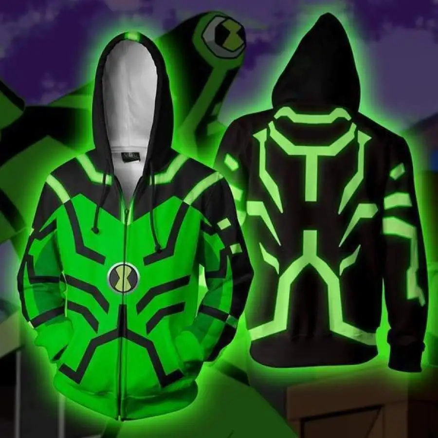 Ben 10 Ben Tennyson Косплей Костюм Ben 10 Толстовки 3D Печатный свитер кардиган свитер аниме мультфильм с капюшоном свитер куртки - Цвет: 01