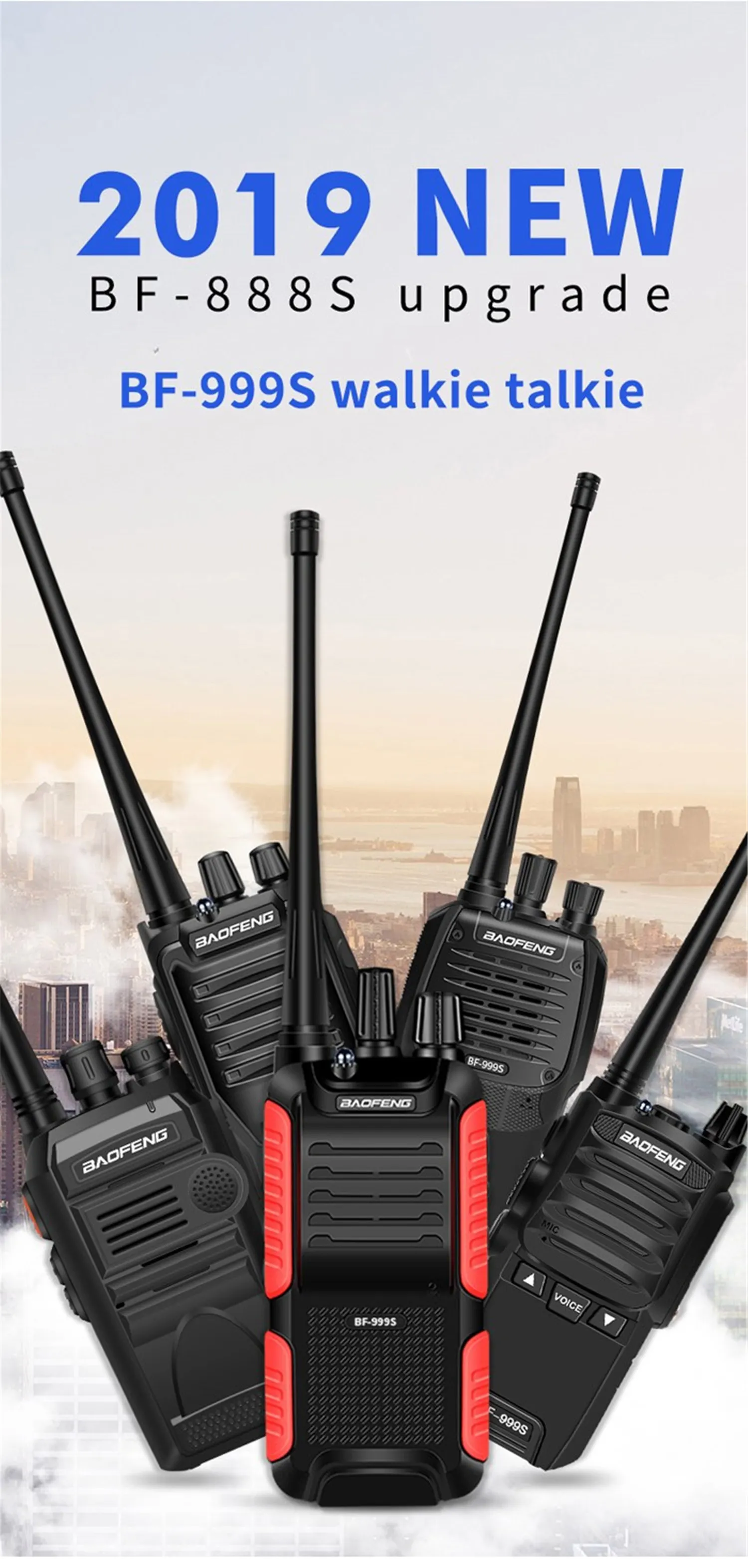 2 шт./лот BF-999S рация Baofeng 8 Вт/5 Вт 4200 мАч трансивер портативный двухстороннее радио обновление BF-888s