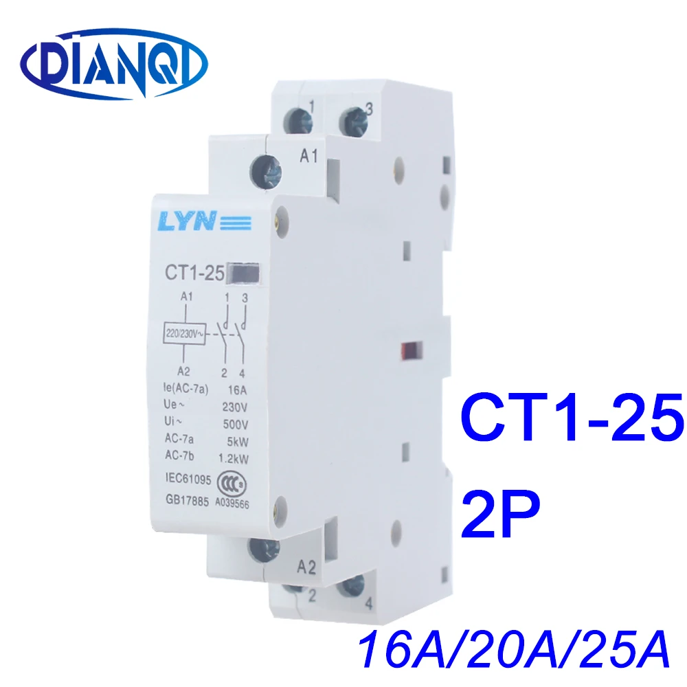Contattore AC Domestico 2P 20A 24V: Montaggio Su Guida DIN 35mm, 1NO+1NC, Per Impianti Elettrici