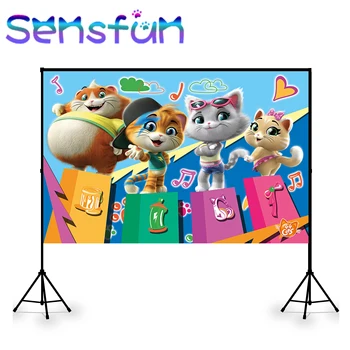 

SXY416 Photography Backdrop Cartoon 44 Gatti Cats music Party Banner Kids Birthday Background for Baby Shower Photo Studio