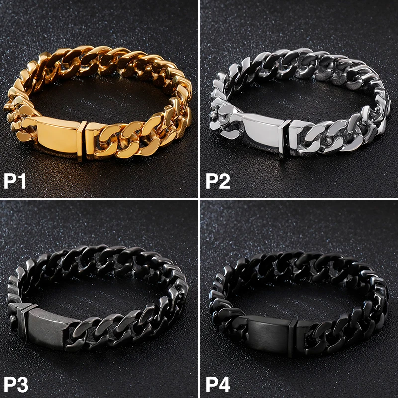 Лучшие 58 г хип-хоп серебряные украшения для мужчин мальчиков/Золото/Черный винтажный Модный браслет-цепочка из нержавеющей стали модные подарки 13 мм 8,5''
