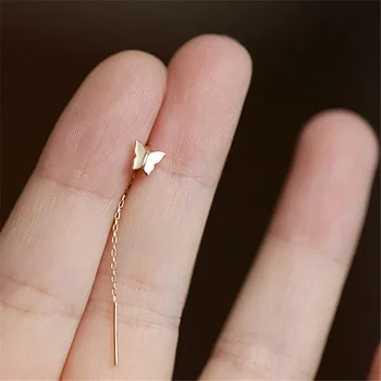 925 Sterling Silver Korean Simple Butterfly Stud Earrings For Women 14k Gold Plating Long  Tassel Earrings Fashion Jewelry