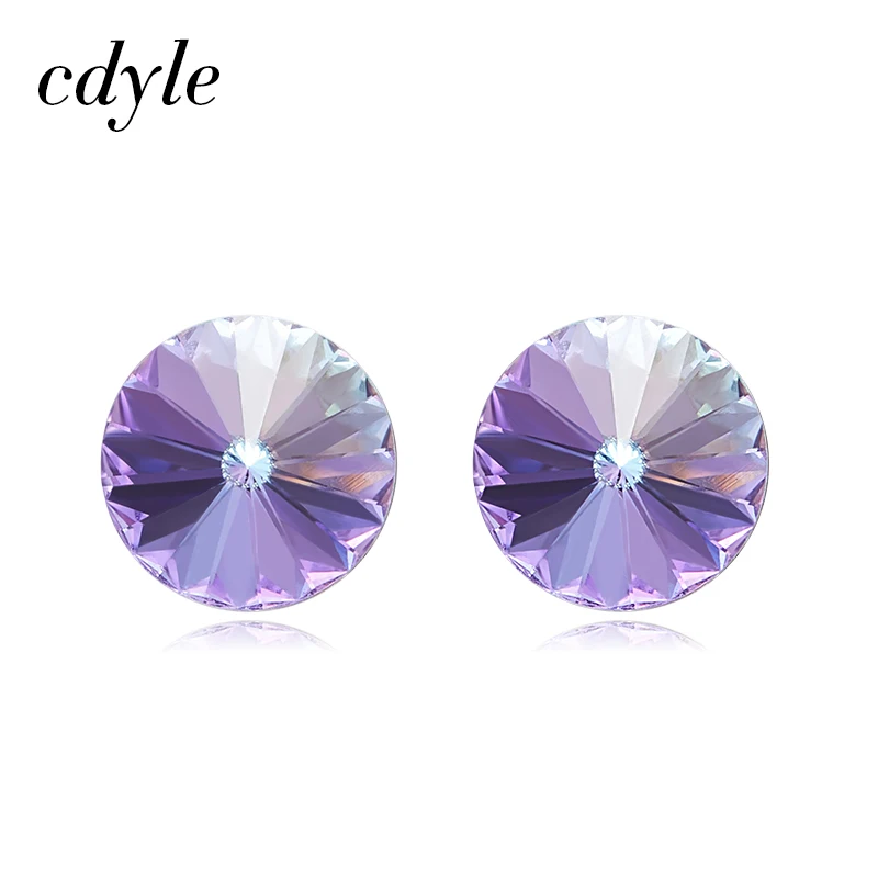 Cdyle/модные маленькие серьги 9 мм с фиолетовыми кристаллами Swarovski, круглые серьги-гвоздики Orecchini Donna, вечерние ювелирные изделия - Окраска металла: Mystic Topaz